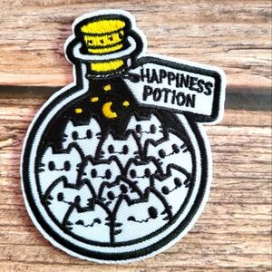 Happiness Potion Cats In A Bottle Kitten Therapy Iron on Patch
